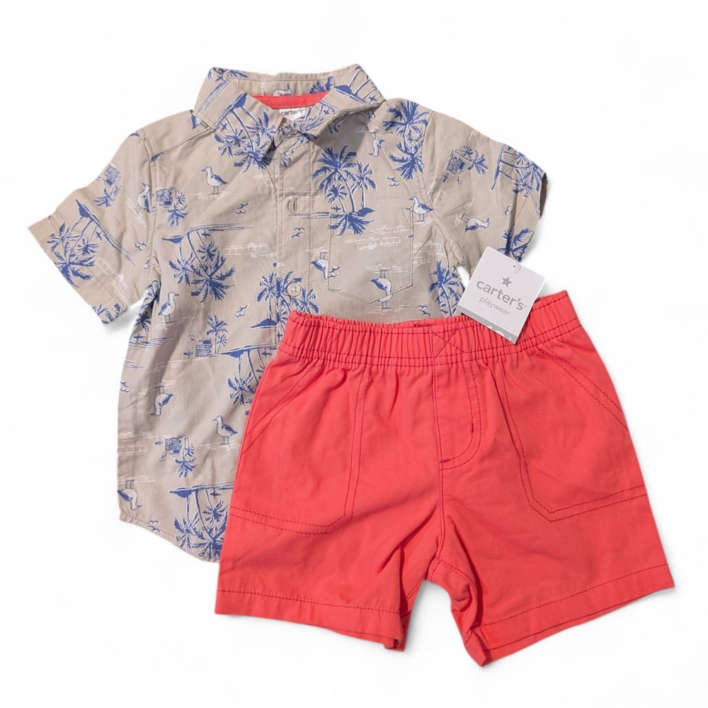 Carter's 18M Tropical Shirt and Red Shorts Set